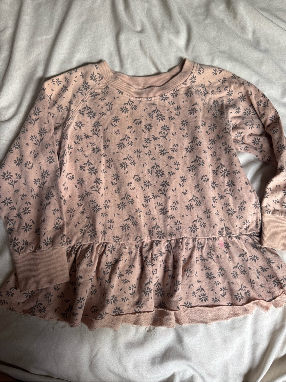 Rylee + Cru Dusty Pink Floral Ruffle-Hem Sweatshirt